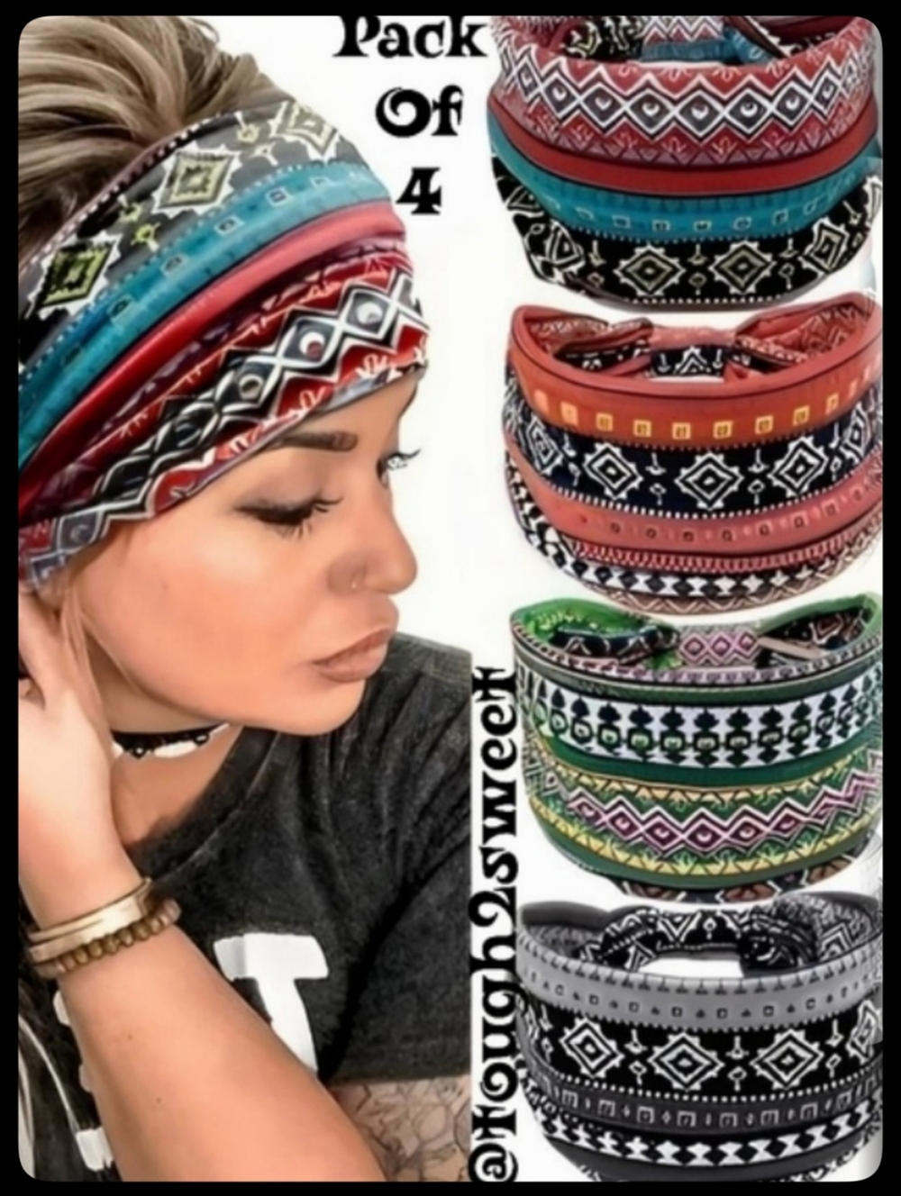 🆕️LAST SET❣️ BOHO RETRO AZTEC TRENDY MULTICOLOR HEADBANDS~ SET OF 4 Y2K TRENDY - Picture 11 of 12